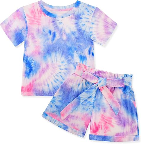 Girls Clothes Two Piece Tie Dye Summer Vacation Outfits Clothing Shirt and Shorts Matching Sets for Girls 4-13 Years in Kuwait