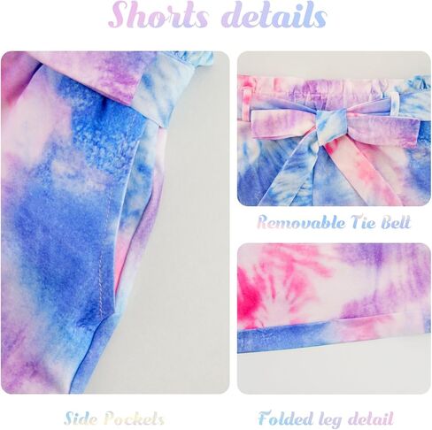 Girls Clothes Two Piece Tie Dye Summer Vacation Outfits Clothing Shirt and Shorts Matching Sets for Girls 4-13 Years in Kuwait