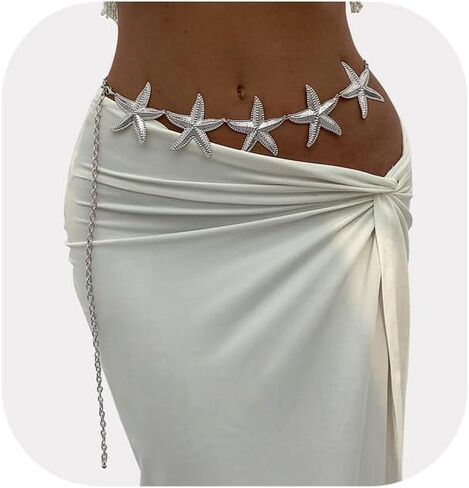 Gold Big Starfish Waist Chain Belt Bikini Body Chains Jewelry Summer Beach Boho Silver Starfish Waist Belly Chain Adjustable Metal Link Belly Belt for Women in Saudi Arabia