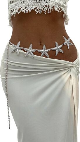 Gold Big Starfish Waist Chain Belt Bikini Body Chains Jewelry Summer Beach Boho Silver Starfish Waist Belly Chain Adjustable Metal Link Belly Belt for Women in Saudi Arabia