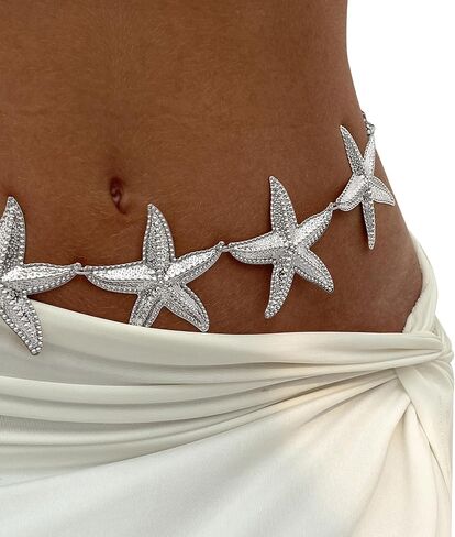 Gold Big Starfish Waist Chain Belt Bikini Body Chains Jewelry Summer Beach Boho Silver Starfish Waist Belly Chain Adjustable Metal Link Belly Belt for Women in Saudi Arabia