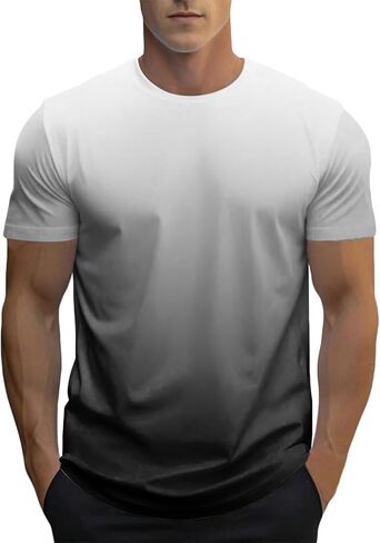 Gradient Color T Shirts for Men Summer Casual Short Sleeve Tshirts Street Fashion Tees Ombre Slim Fit Crewneck Tops in Kuwait