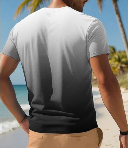 Gradient Color T Shirts for Men Summer Casual Short Sleeve Tshirts Street Fashion Tees Ombre Slim Fit Crewneck Tops in Kuwait