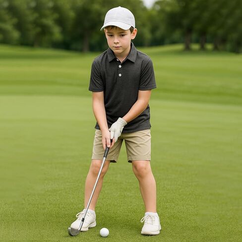 Boys Polo Shirts Short Sleeve Striped Performance Moisture Wicking Dry Fit Golf Shirts for Boys Youth Kids in Saudi Arabia