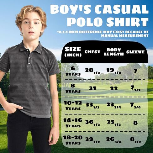 Boys Polo Shirts Short Sleeve Striped Performance Moisture Wicking Dry Fit Golf Shirts for Boys Youth Kids in Saudi Arabia