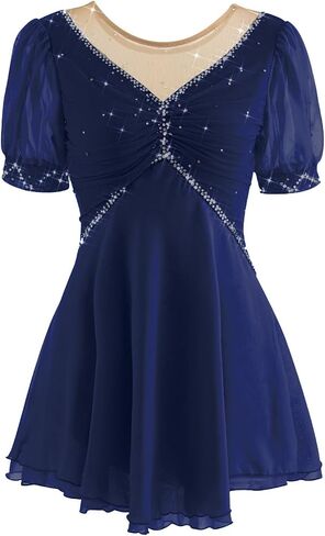 Girls' Figure Skating Dress for Competition Short Sleeves Handmade Ice Skating Dress, Customizable Uniforms in Saudi Arabia