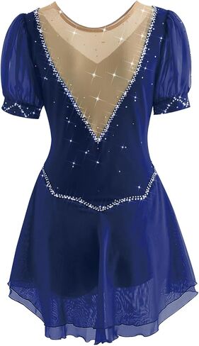 Girls' Figure Skating Dress for Competition Short Sleeves Handmade Ice Skating Dress, Customizable Uniforms in Saudi Arabia
