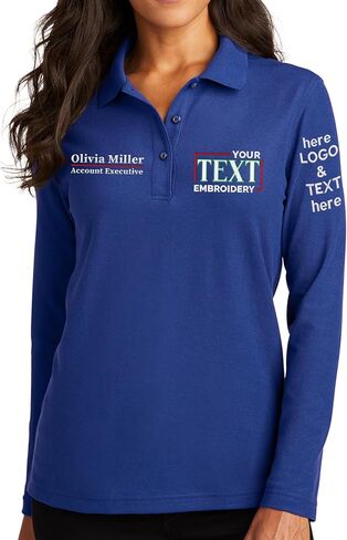 Custom Embroidered Long Sleeve Polo Shirt for Women Personalized Embroidery Text Name in Kuwait
