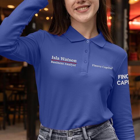 Custom Embroidered Long Sleeve Polo Shirt for Women Personalized Embroidery Text Name in Kuwait