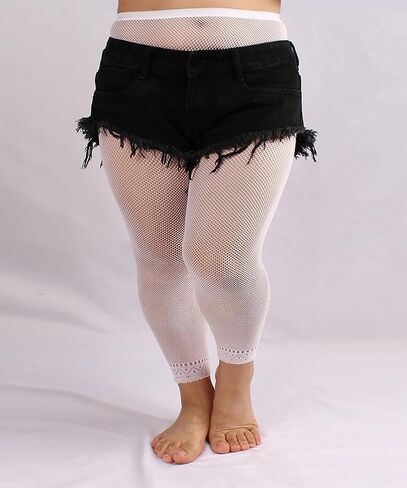 Womens Plus Size Footless Fishnet Tights Stockings High Waisted Net Footless Leggings in Saudi Arabia
