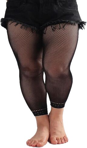 Womens Plus Size Footless Fishnet Tights Stockings High Waisted Net Footless Leggings in Saudi Arabia