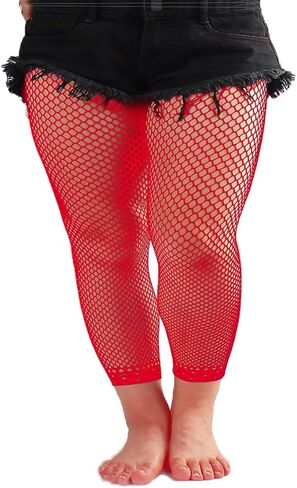 Womens Plus Size Footless Fishnet Tights Stockings High Waisted Net Footless Leggings in Saudi Arabia