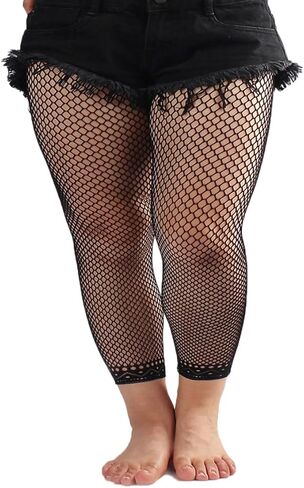 Womens Plus Size Footless Fishnet Tights Stockings High Waisted Net Footless Leggings in Saudi Arabia