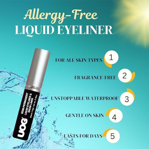 UOG Liquid Eyeliner & الحواجب بطانة-مقاومة للماء ، شبه دائمة ، مقاومة للتلطيف ، تصل إلى 7 أيام ، خالية من الحساسية مع نصيحة نحيلة دقيقة. 5.0 مل/0.18 فلوريدا أوقية (أسود ، 1 جهاز كمبيوتر) in Kuwait