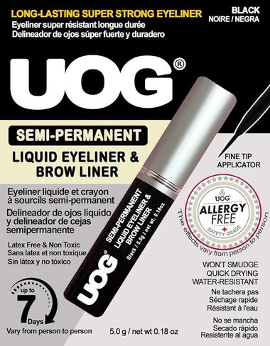 UOG Liquid Eyeliner & الحواجب بطانة-مقاومة للماء ، شبه دائمة ، مقاومة للتلطيف ، تصل إلى 7 أيام ، خالية من الحساسية مع نصيحة نحيلة دقيقة. 5.0 مل/0.18 فلوريدا أوقية (أسود ، 1 جهاز كمبيوتر) in Kuwait
