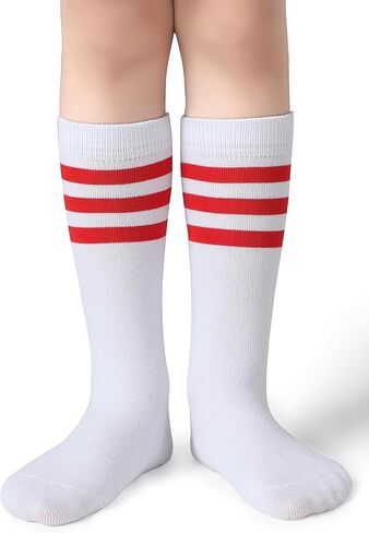 Pareberry Boys Girls Over the Calf Striped Tube Socks Cotton Soft Retro Athletics No Heel Socks for Kids 5-14 Years in Saudi Arabia