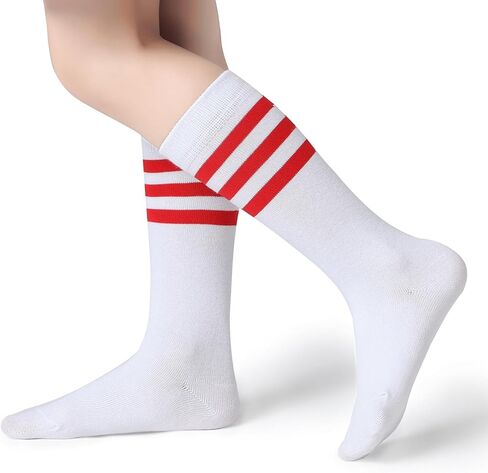 Pareberry Boys Girls Over the Calf Striped Tube Socks Cotton Soft Retro Athletics No Heel Socks for Kids 5-14 Years in Saudi Arabia