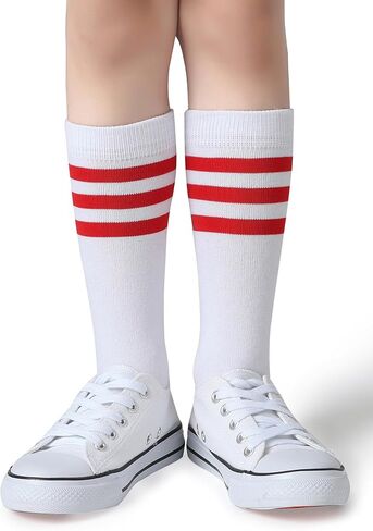 Pareberry Boys Girls Over the Calf Striped Tube Socks Cotton Soft Retro Athletics No Heel Socks for Kids 5-14 Years in Saudi Arabia