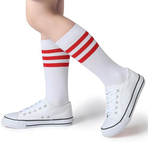 Pareberry Boys Girls Over the Calf Striped Tube Socks Cotton Soft Retro Athletics No Heel Socks for Kids 5-14 Years in Saudi Arabia