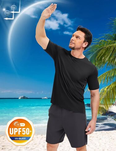 Magcomsen Mens Rash Guard Short Sleeve Upf 50+ Sun UV Dry Dry Terts Workout Swim Running T-Shirt in Saudi Arabia