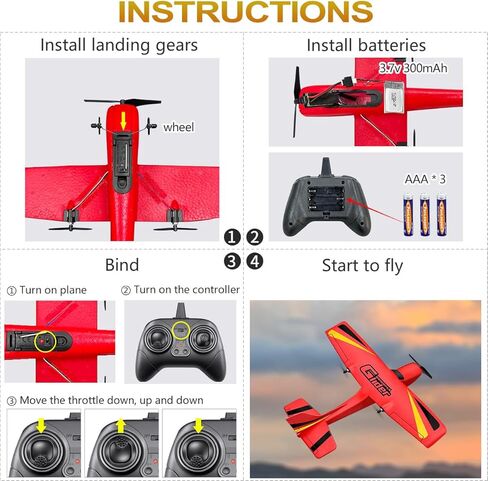 HAWK'S WORK 4 Channel RC Plane, Remote Control Airplane Cessna Ready to Fly, Brushless Motor 6-axis Gyro Stabilizer 3 Flight Mode Stunt Flying, Easy Trainer for Beginner & Kid in Kuwait