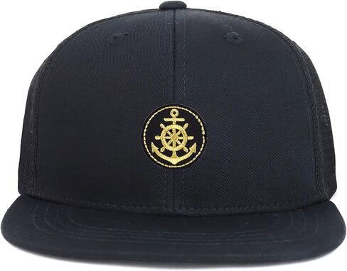 Youth Kid's Gold Anchor Patch Structured Flat Bill Snapback Trucker Cap in Saudi Arabia