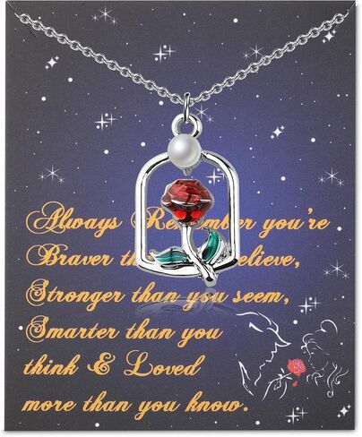PLITI Beauty Beast Gift Princess Belle Gift Always Remember You’re Braver Than You Believe Rose Necklace in Saudi Arabia