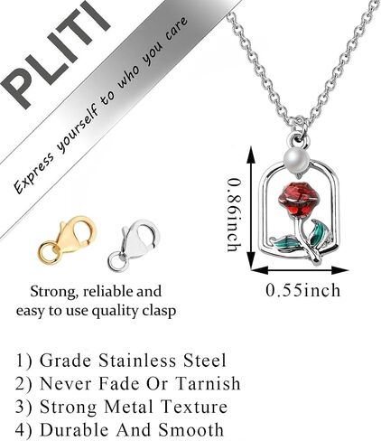 PLITI Beauty Beast Gift Princess Belle Gift Always Remember You’re Braver Than You Believe Rose Necklace in Saudi Arabia