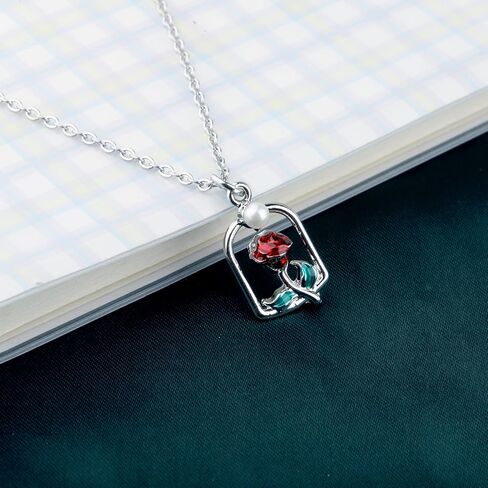 PLITI Beauty Beast Gift Princess Belle Gift Always Remember You’re Braver Than You Believe Rose Necklace in Saudi Arabia