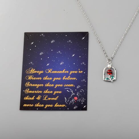 PLITI Beauty Beast Gift Princess Belle Gift Always Remember You’re Braver Than You Believe Rose Necklace in Saudi Arabia