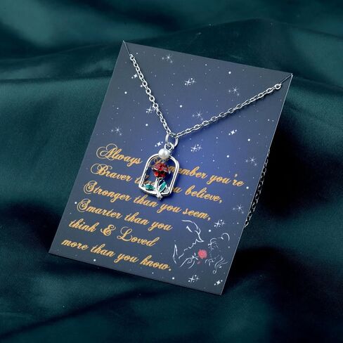 PLITI Beauty Beast Gift Princess Belle Gift Always Remember You’re Braver Than You Believe Rose Necklace in Saudi Arabia