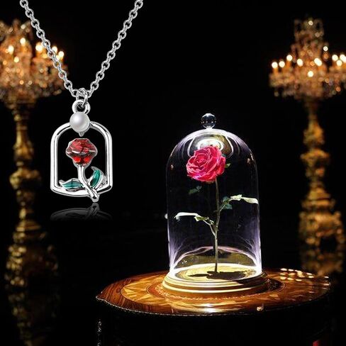 PLITI Beauty Beast Gift Princess Belle Gift Always Remember You’re Braver Than You Believe Rose Necklace in Saudi Arabia