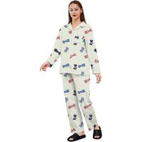 Pajamas for Women Set 2 Piece Cotton Womens Pjs Sets Long Sleeve Button Down Tops with Chest Pocket Soft Sleepwear in Saudi Arabia