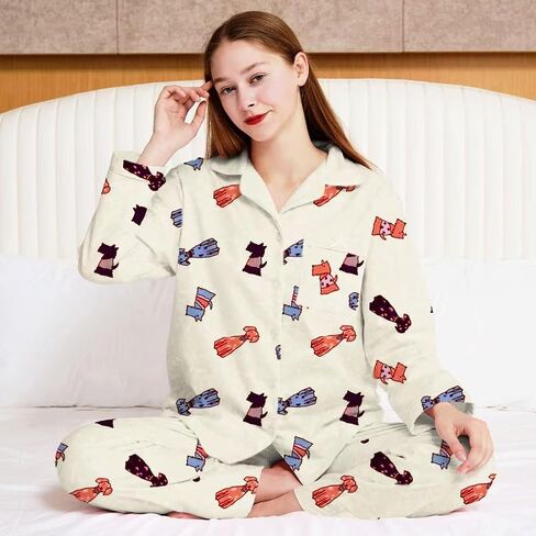 بيجامات للنساء مجموعة 2 قطعة من القطن نساء PJS مجموعات الزر الأكمام طويلة أسفل قمم مع جيب الصدر ناعم ناعم الملابس in Saudi Arabia