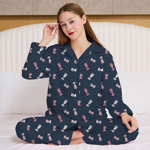 Pajamas for Women Set 2 Piece Cotton Womens Pjs Sets Long Sleeve Button Down Tops with Chest Pocket Soft Sleepwear in Saudi Arabia