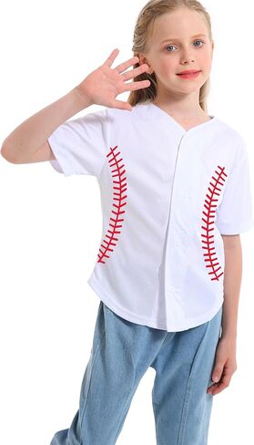 Kids Baseball Jersey Softball Graphic Button Shirt Baseball Outfit for Boys Girls Casual Short Sleeve Tops in Saudi Arabia