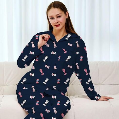Pajamas for Women Set 2 Piece Cotton Womens Pjs Sets Long Sleeve Button Down Tops with Chest Pocket Soft Sleepwear in Saudi Arabia