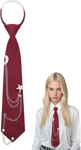 Womens Tie with Punk Chain, Adjustable Pre-Tied Ties for Women Girls Necktie for School Uniform Shirt Blouse in Kuwait