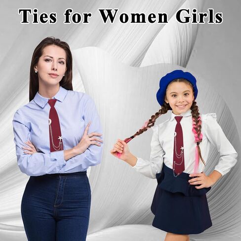 Womens Tie with Punk Chain, Adjustable Pre-Tied Ties for Women Girls Necktie for School Uniform Shirt Blouse in Kuwait