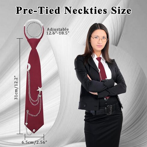 Womens Tie with Punk Chain, Adjustable Pre-Tied Ties for Women Girls Necktie for School Uniform Shirt Blouse in Kuwait