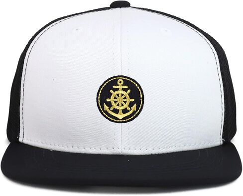 Youth Kid's Gold Anchor Patch Structured Flat Bill Snapback Trucker Cap in Saudi Arabia