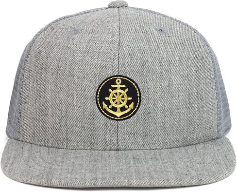 Youth Kid's Gold Anchor Patch Structured Flat Bill Snapback Trucker Cap in Saudi Arabia