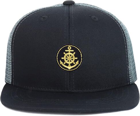 Youth Kid's Gold Anchor Patch Structured Flat Bill Snapback Trucker Cap in Saudi Arabia