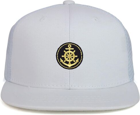 Youth Kid's Gold Anchor Patch Structured Flat Bill Snapback Trucker Cap in Saudi Arabia