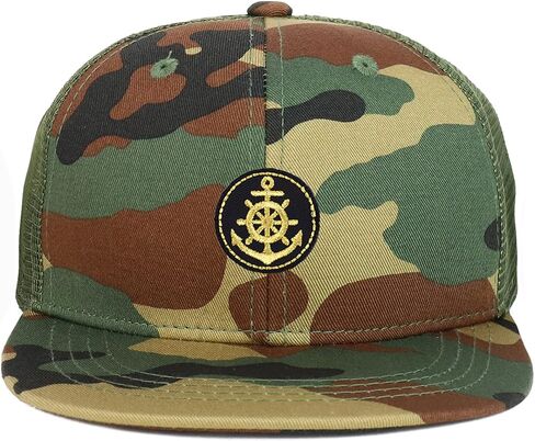 Youth Kid's Gold Anchor Patch Structured Flat Bill Snapback Trucker Cap in Saudi Arabia