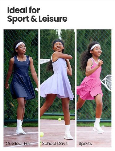 PATPAT Girls Tennis Dress Set, Athletic Dress with Headband & Bamboo Viscose Shorts with Pocket, Outfit for Golf Dance School in Kuwait