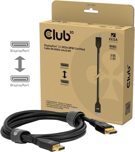 Club 3D CAC-1091 1.2 Meter/ 3.94 Feet DisplayPort 2.1 Bi-Directional VESA DP80 Certified Cable with G-SYNC, & HDR 4K 144Hz, 8K60Hz, 10K30Hz, 4K 240Hz M/M in Kuwait