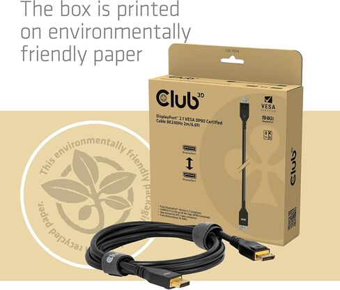 Club 3D CAC-1091 1.2 Meter/ 3.94 Feet DisplayPort 2.1 Bi-Directional VESA DP80 Certified Cable with G-SYNC, & HDR 4K 144Hz, 8K60Hz, 10K30Hz, 4K 240Hz M/M in Kuwait