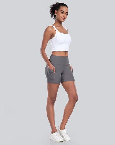 شورتات يوجا من Chrleisure Womens مع الجيب ، والتحكم في البطن عالية الخصر 5 بوصات شورت الرياضي الرياضي الرياضي الرياضي in Kuwait