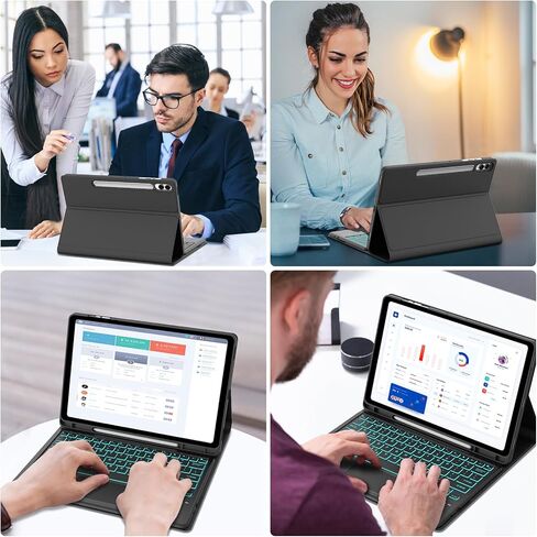 حافظة KVAGO لهاتف Samsung Galaxy Tab S8 Plus/S7 FE/S7 Plus مع لوحة مفاتيح مقاس 12.4 بوصة، ولوحة لمس ذكية متعددة الإيماءات، ولوحة مفاتيح بلوتوث قابلة للفصل، ولوحة مفاتيح بإضاءة خلفية مع حامل قلم S لجهاز Galaxy Tab S7 FE باللون الأسود in Kuwait